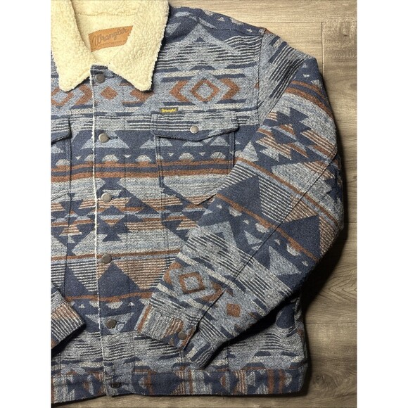 Wrangler Sherpa Lined Jacquard Jacket XL Pageant Blue Western Vintage Style - Picture 2 of 9